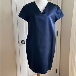 Kate Spade V-Neck Short Sleeve Navy Blue Satin Dress - Size 10